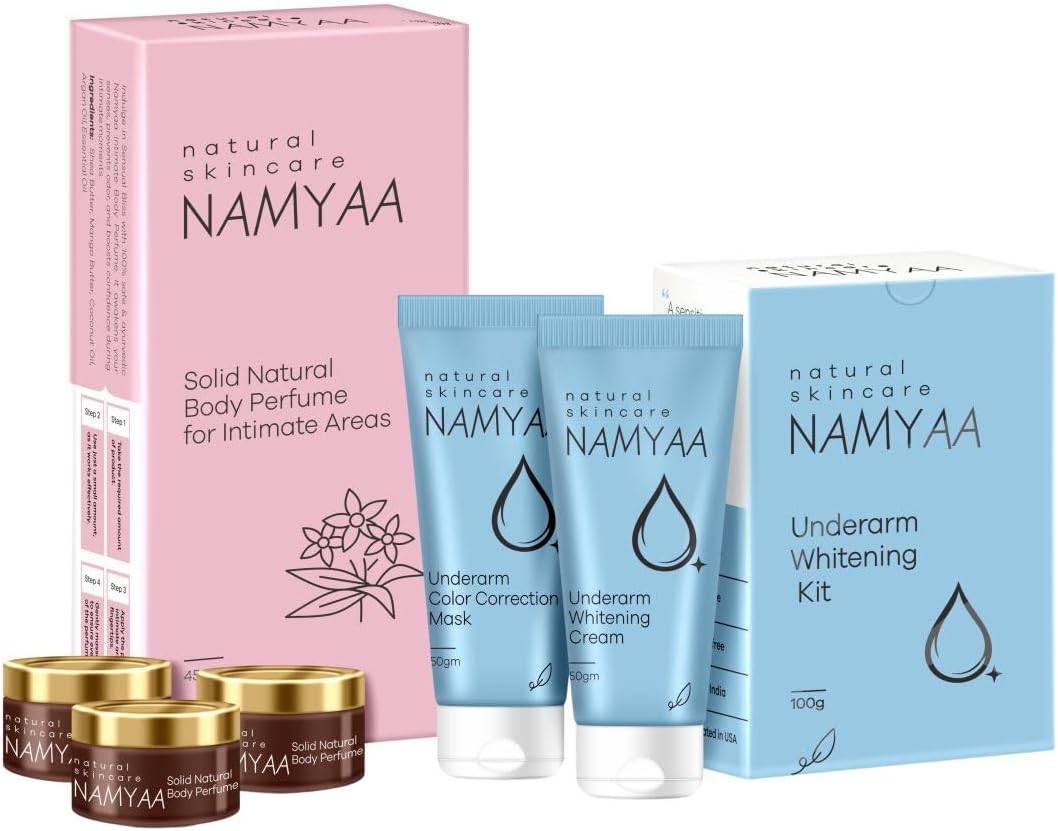 Namyaa Underarm Care Kit- Combo Pack of Underarm Lightening Kit 100g & Intimate Solid Perfumes 45g | Lightens skin tone, controls odour