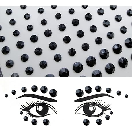 3 Sheets Eye Body Face Black Gems Jewels Rhinestone Stickers Acrylic Self...