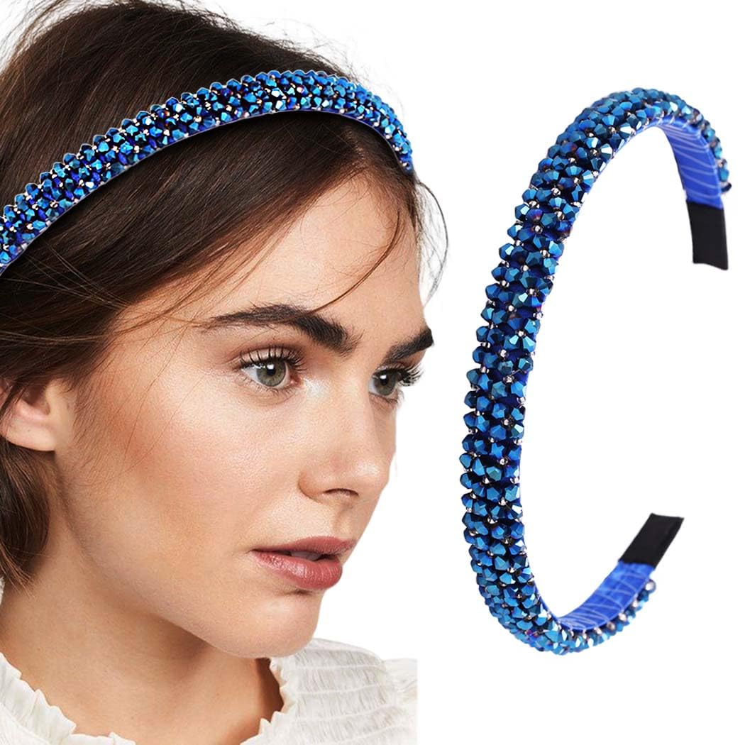 Amazon.com : Firuilo Beaded Headbands Navy Blue Thin  display picture 3