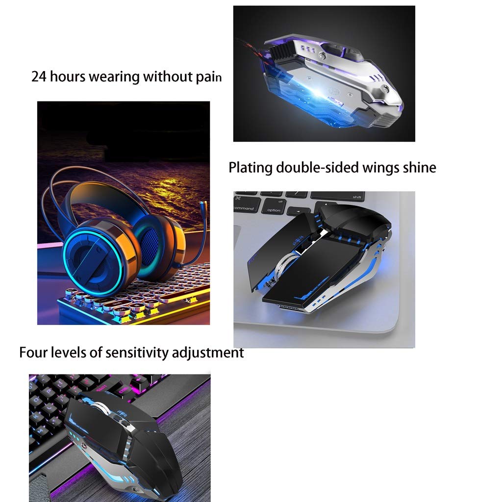 ARCH Tastiera E Mouse LED Wired, Tastiera del Computer Ergonomica, Tastiera Meccanica E Mouse, Tastiera USB, Wireless E Mouse con La Quarta Marcia DPI for Il Gioco O Ufficio (Color : Black B)