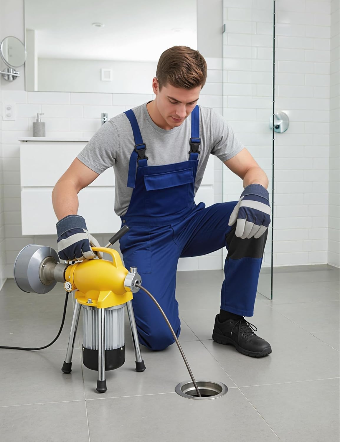 Desatascador eléctrico de 500 W y 400 rpm con alimentación automática, incluye cable de acero de 25 metros y juego de 8 cortadores.