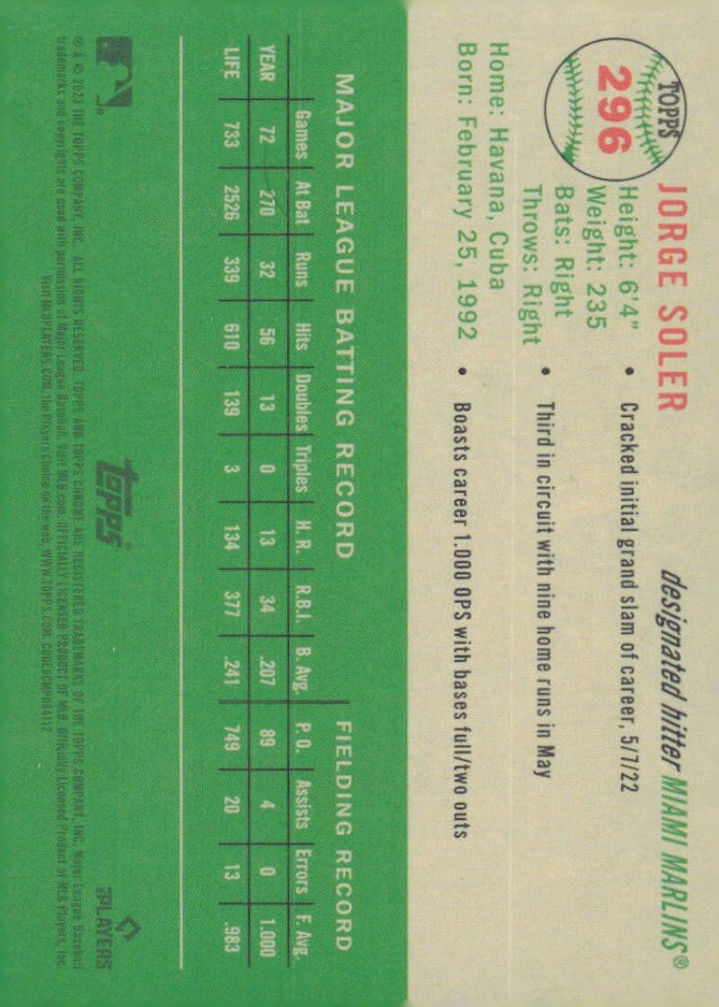 JORGE SOLER 2023 Topps Chrome Platinum Anniversary /25 Orange #296 Refractor Marlins NM-MT MLB Baseball