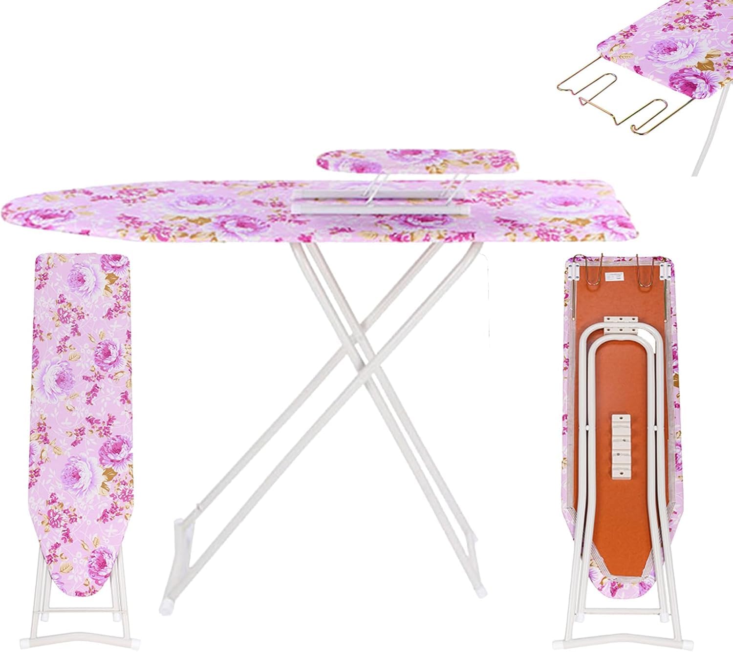 Small Ironing Board with Iron Rest, Compact Ironing Board Full Size, Height Adjustable Iron Boards Portable Ironing Boardss Foldable Irons Boards Small Space Saver, 36"L x 12"W Purple