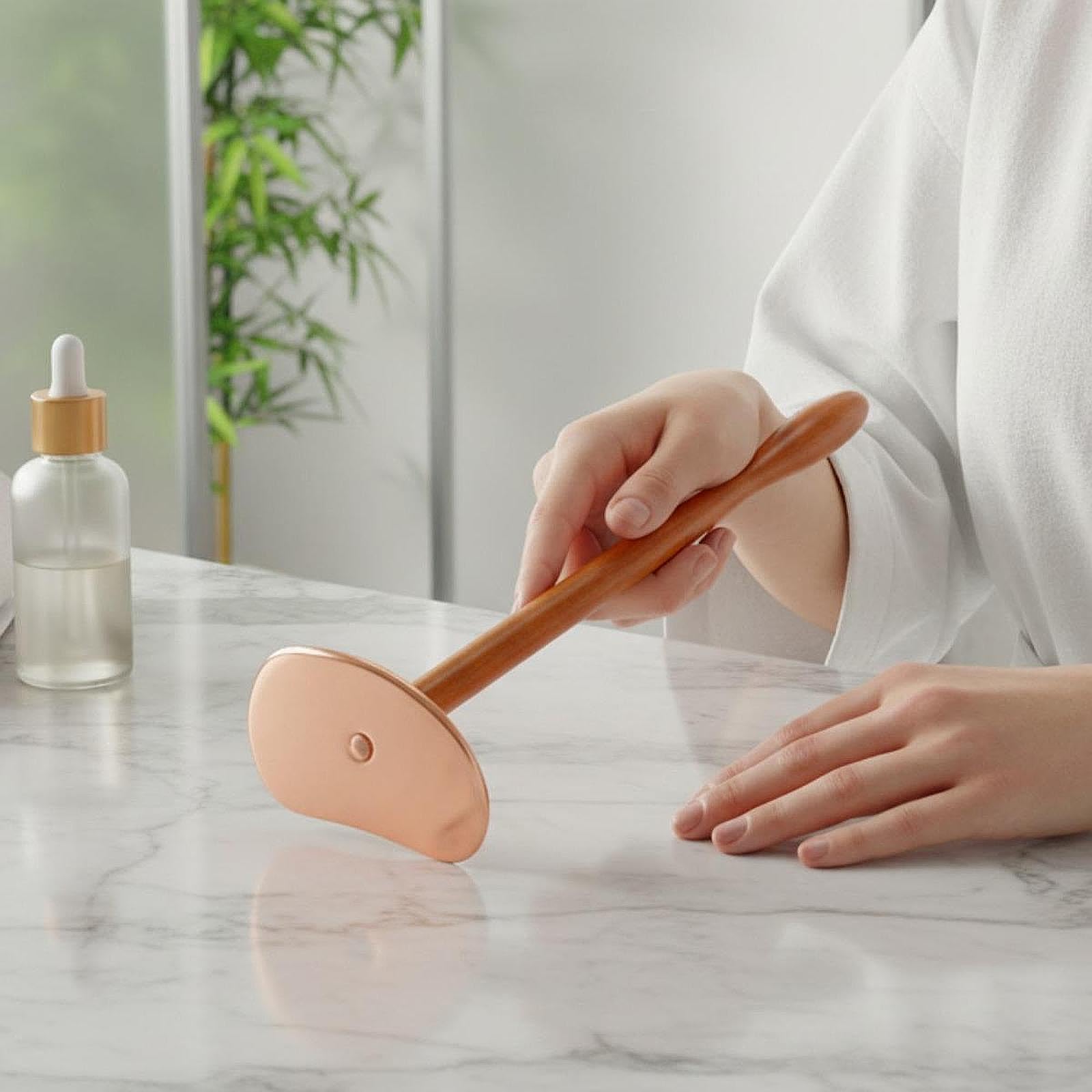 Gua Sha Tabla de Madera con Placa de Cobre para Masaje Manual Herramienta Multifuncional Ergonómica de Auto Corporal Tradicional China Adecuad, L