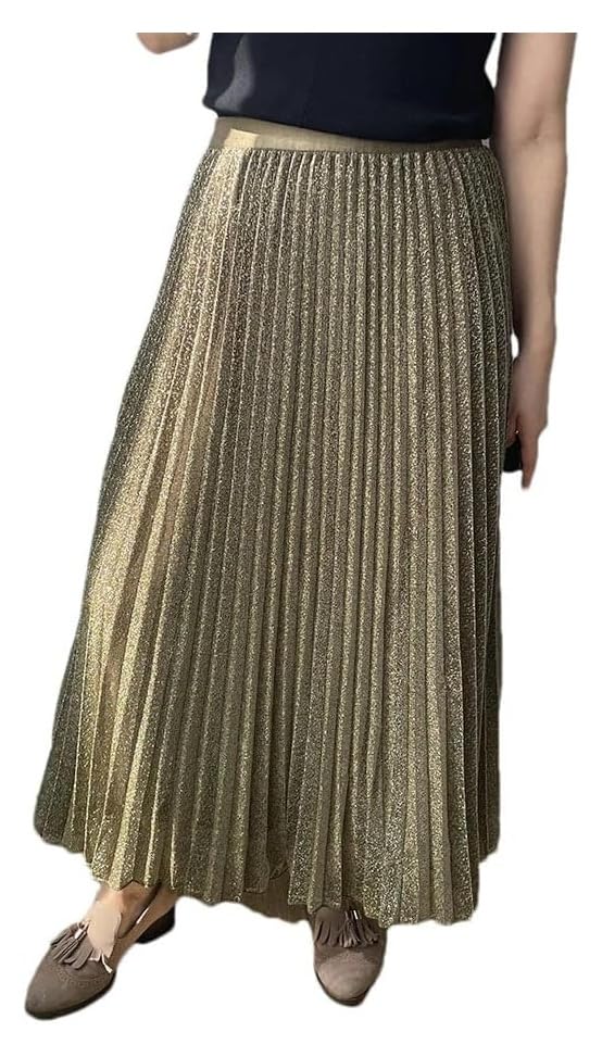 Women's Solid Pleated Midi Skirt Elastic Waist Loose Fit Casual Daily Skirt