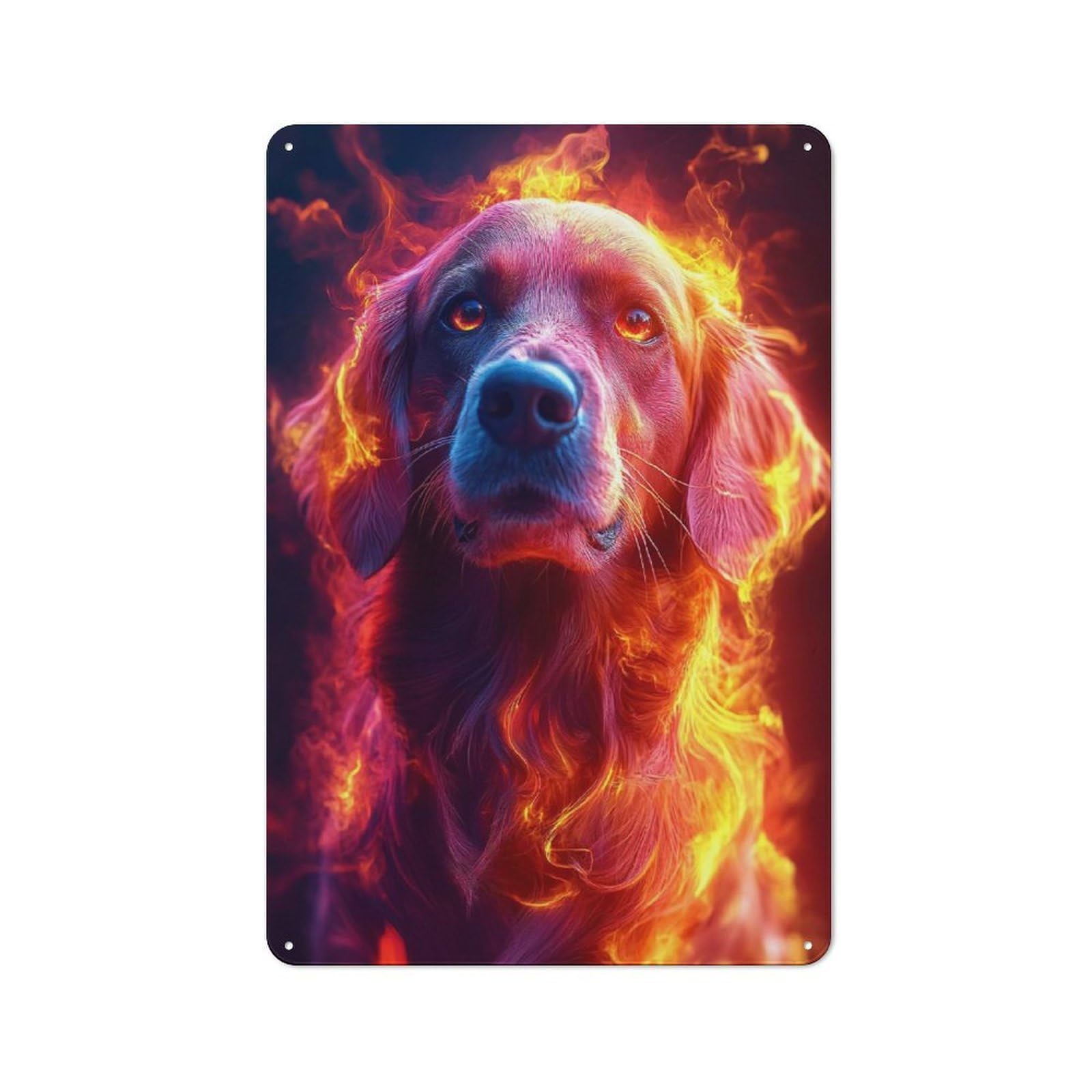 Junmoney Style-12 Fiery Dog Portrait Vintage Metal Sign 30X20cm For Lounge Or Reading Corner, For A Room Refresh Centred On Metal Wall Decor