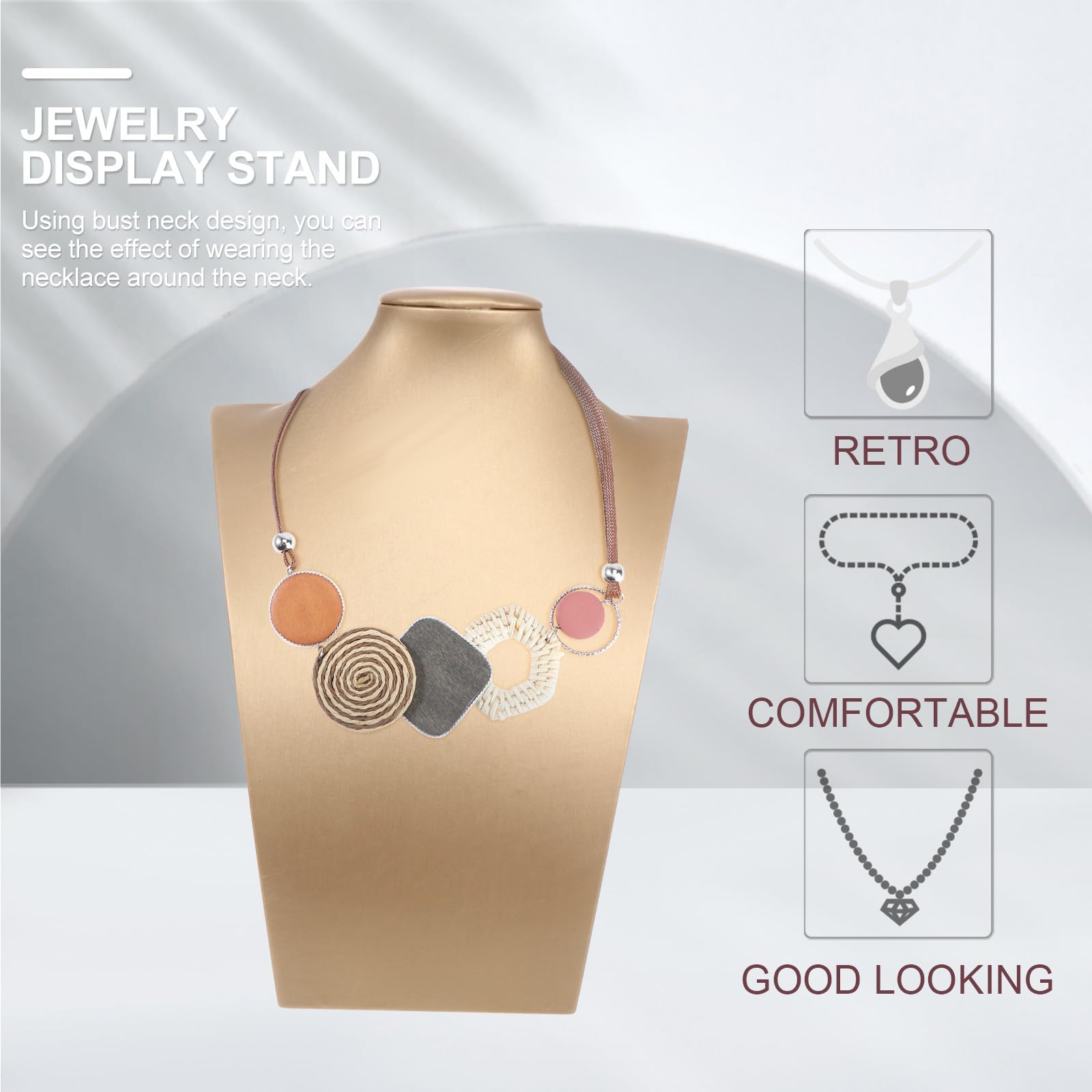 VILLCASE Organizador para Joyas Cepillado de Compuesto Tablero Cuello de Soporte Busto Dorado de Cuero para Collares Adecuado Hogar y Tienda de Joyería