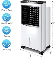 Vista 2 de Enfriador de aire evaporativo 3 en 1, enfriador de aire oscilante ancho con humidificador, control remoto, 2 paquetes de hielo y tanque de agua