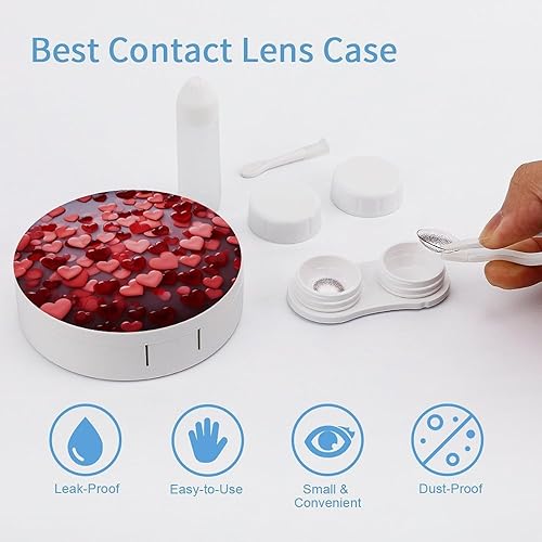 Miniatura 3 de Contact Lens Case Travel Red Hearts Print Contact Cases Box With Mirror Solution Bottle Applicator Removal Tool Kit For Daily Outdoor