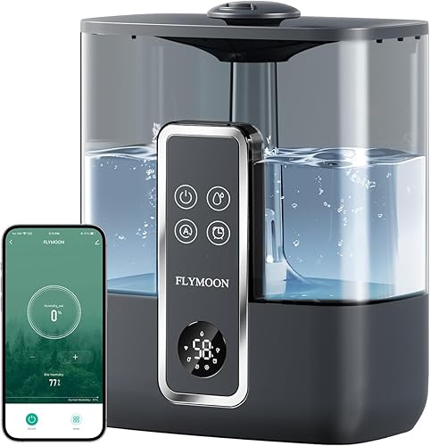 FLYMOON Humidificador para dormitorio, humidificadores de niebla con gran capacidad de 5 L, llenado superior, 28 dB, humidificador con 3 niveles de