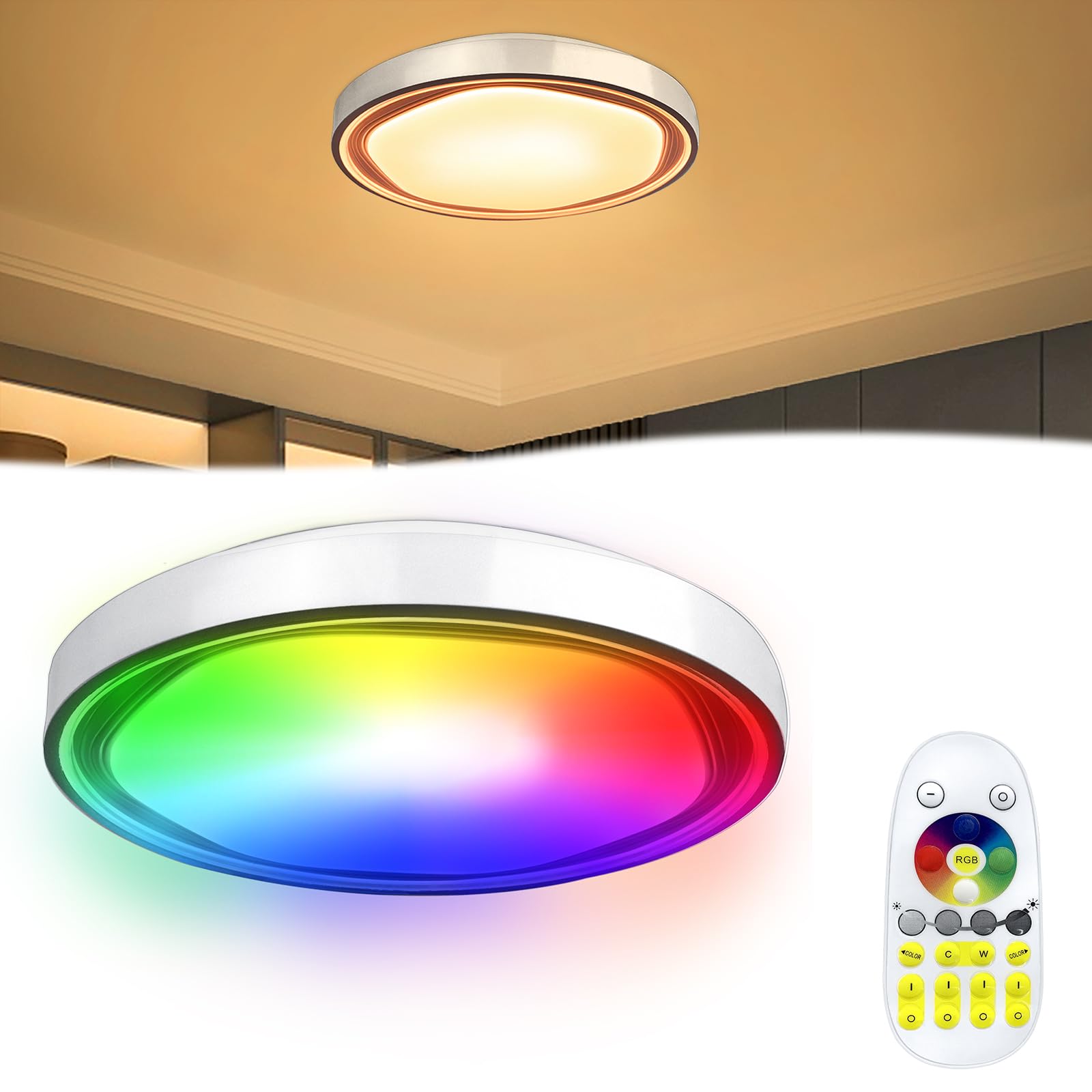 HENGMEI Plafondlamp, ledplafondlamp, 60 W, RGB, woonkamerlamp, led-lampen, plafondlampen, led-paneel, plafondverlichting met afstandsbediening, dimbaar, voor slaapkamer en badkamer, zeshoekig HENGMEI Plafondlamp, ledplafondlamp, 60 W, RGB, woonkamerlamp, led-lampen, plafondlampen, led-paneel, plafondverlichting met afstandsbediening, dimbaar, voor slaapkamer en badkamer, zeshoekig