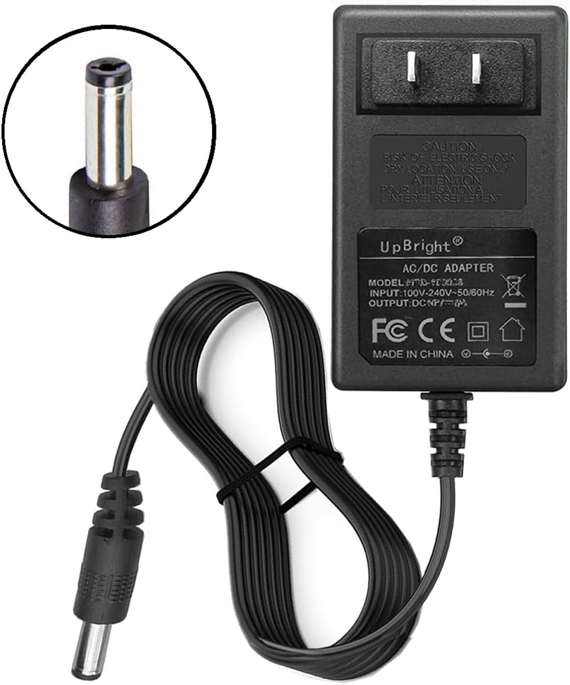 UpBright 12V 2.5A AC/DC Adapter with power plug and DC barrel connector