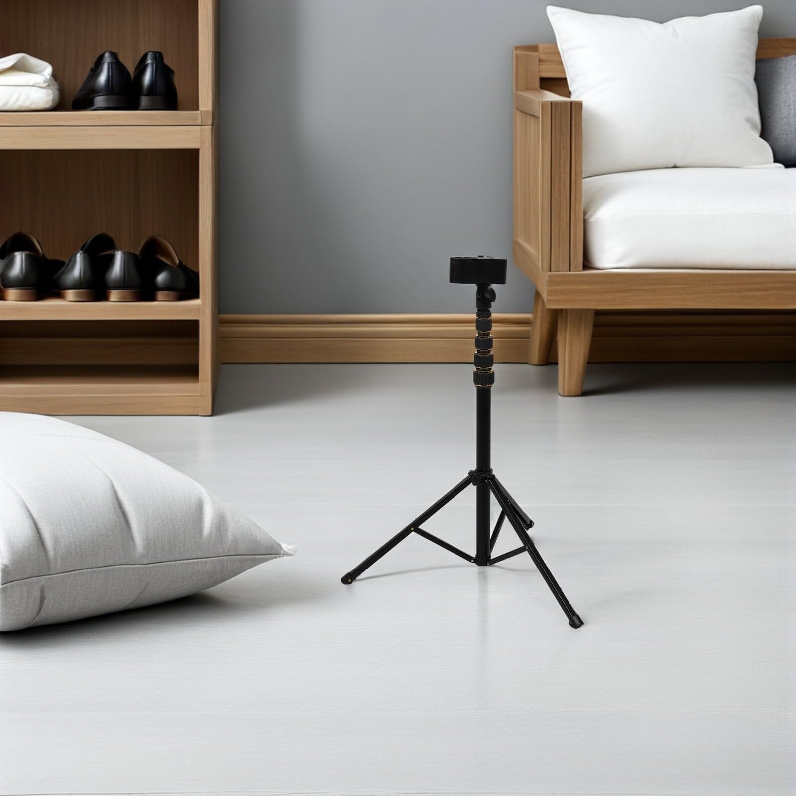 Soporte Metálico Ajustable para Secador de Pelo Manos Libres, Plegable con Clip Antideslizante, Altura hasta 2 Metros, Adecuado para Baño, Salón Profesional y Viaje