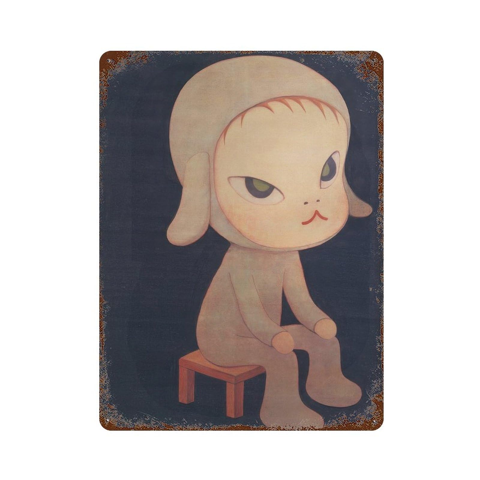 xiaoxiaoshen Sad Character Sitting Yoshitomo Nara Wall Decor Art Metal Tin Poster Modern Home Decor Art Home Bar Shop Decorations Vintage Sign 40x30cm