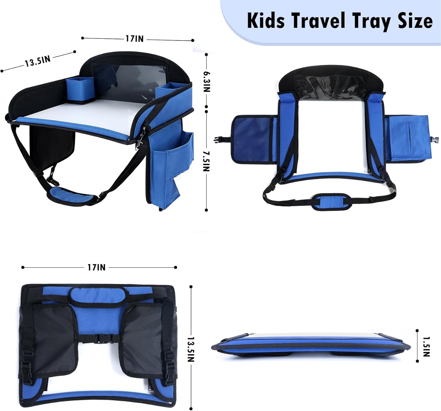 INFANZIA Table de voyage pour enfant - Plateau à genoux - Siège arrière avec crayons de couleur pour avion, train, voyage - Organiseur pliable