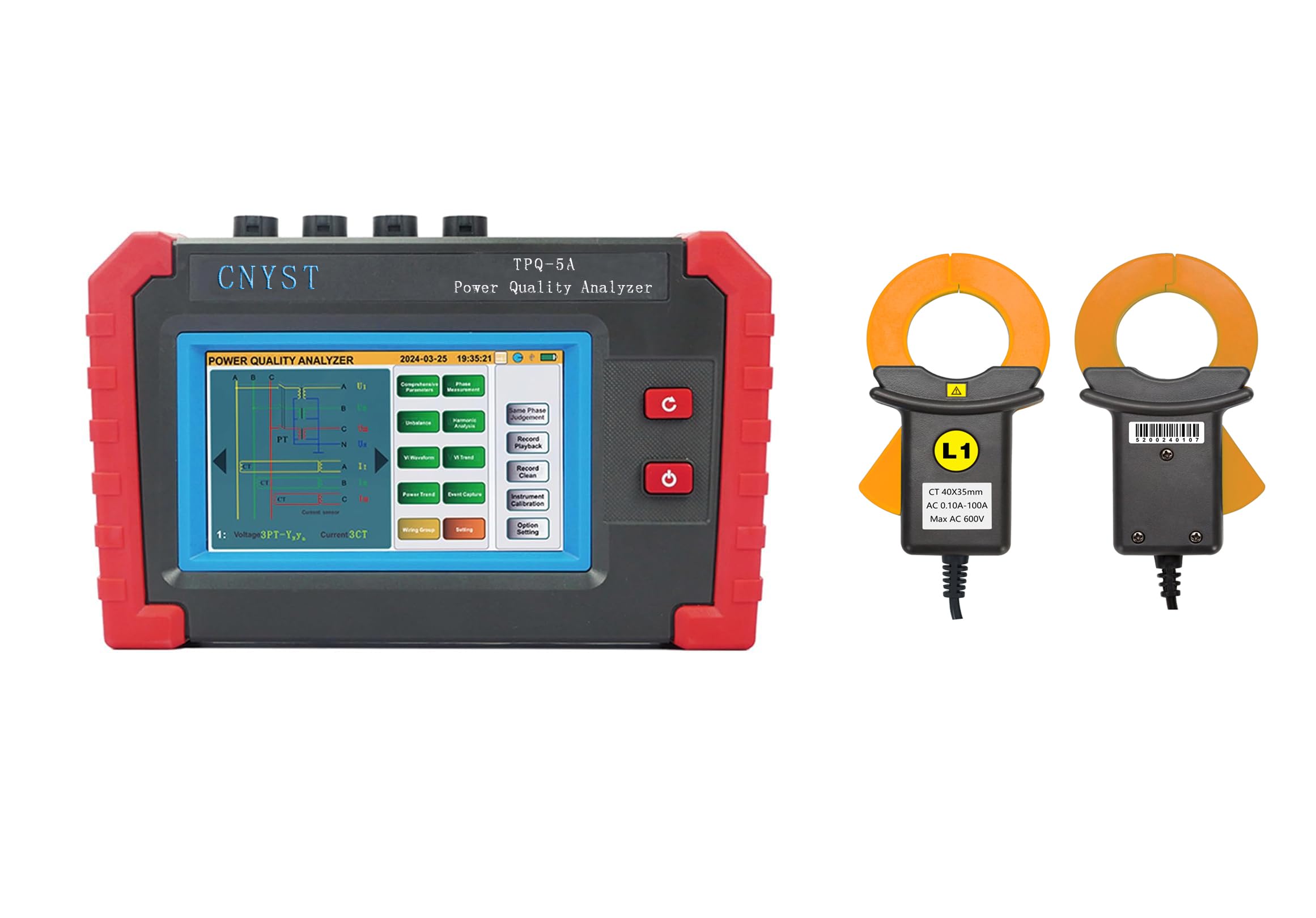 CNYST Mini Power Quality Analyzer 3 Phase Power Quality Meter with 4-Channels Current and 3-Channels Voltage Current Range 0.1A~100A Three-Phase Unbalance Measurement