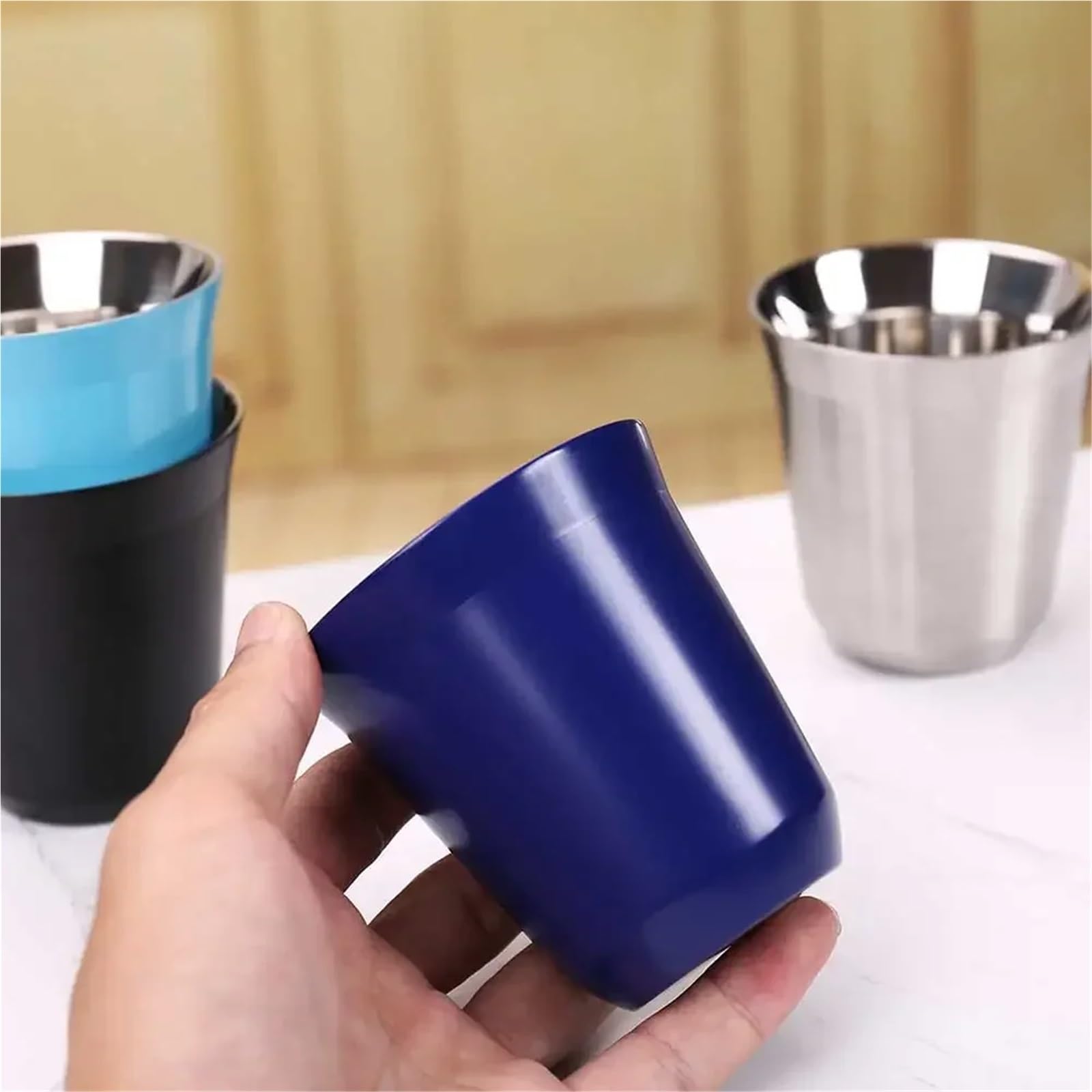 Tazas de café expreso 80ML y 160ML, tazas acero inoxidable 304, aisladas doble pared aptas for lavavajillas, poca capacidad Para café y bebidas(160ml,Silver)