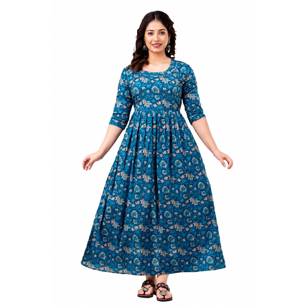 Women's Cotton Printed Maternity Wear Feeding Dress with Zipper (BlueBe,M), Regular Fit, Medium-image-13