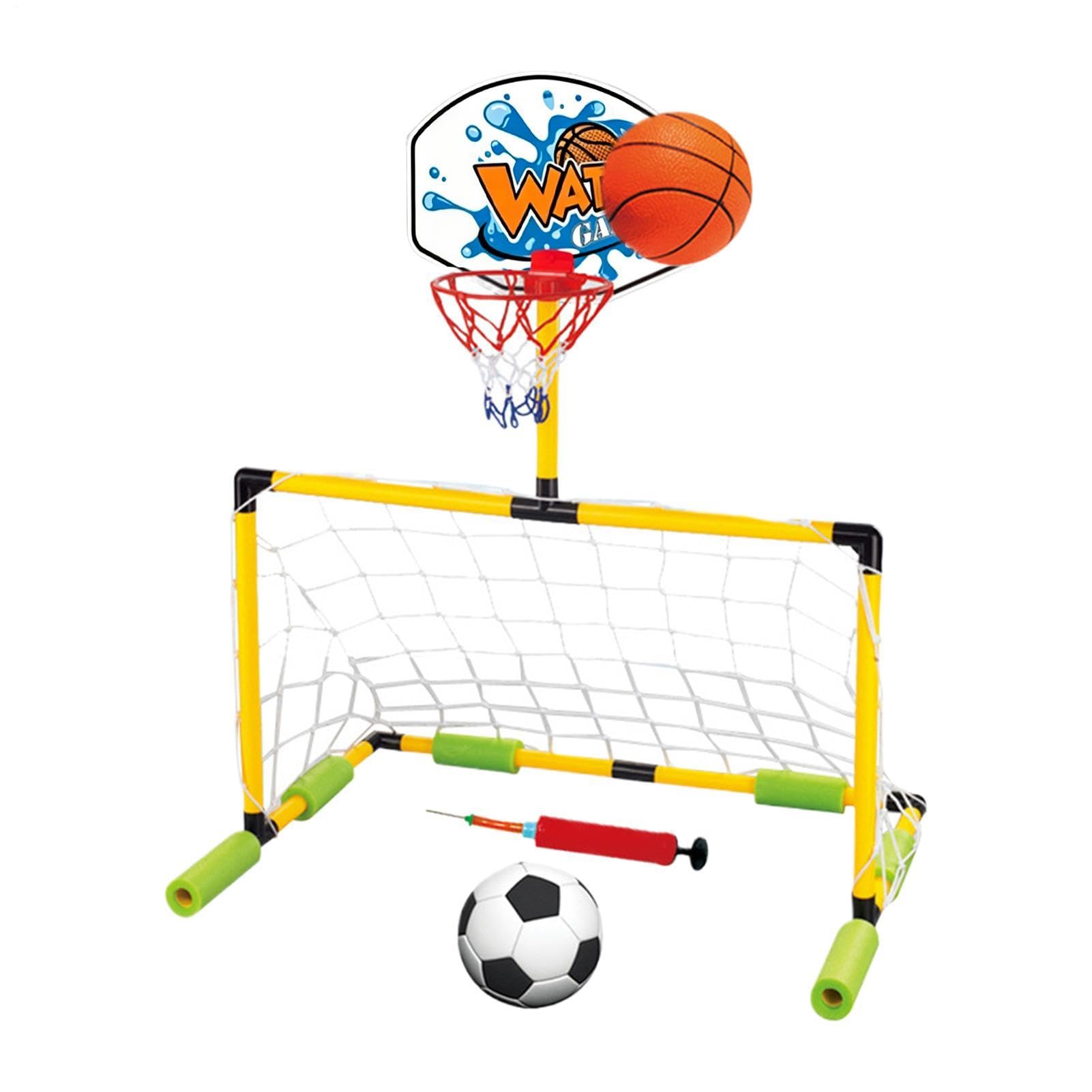 Generico Canestro Basket Piscina 2 in 1, Galleggiante 30.71 Pollici, Gioco Acquatico Porta Calcio Staccabile, Giocattolo Cortile Piscina Basket Calcio per Bambini