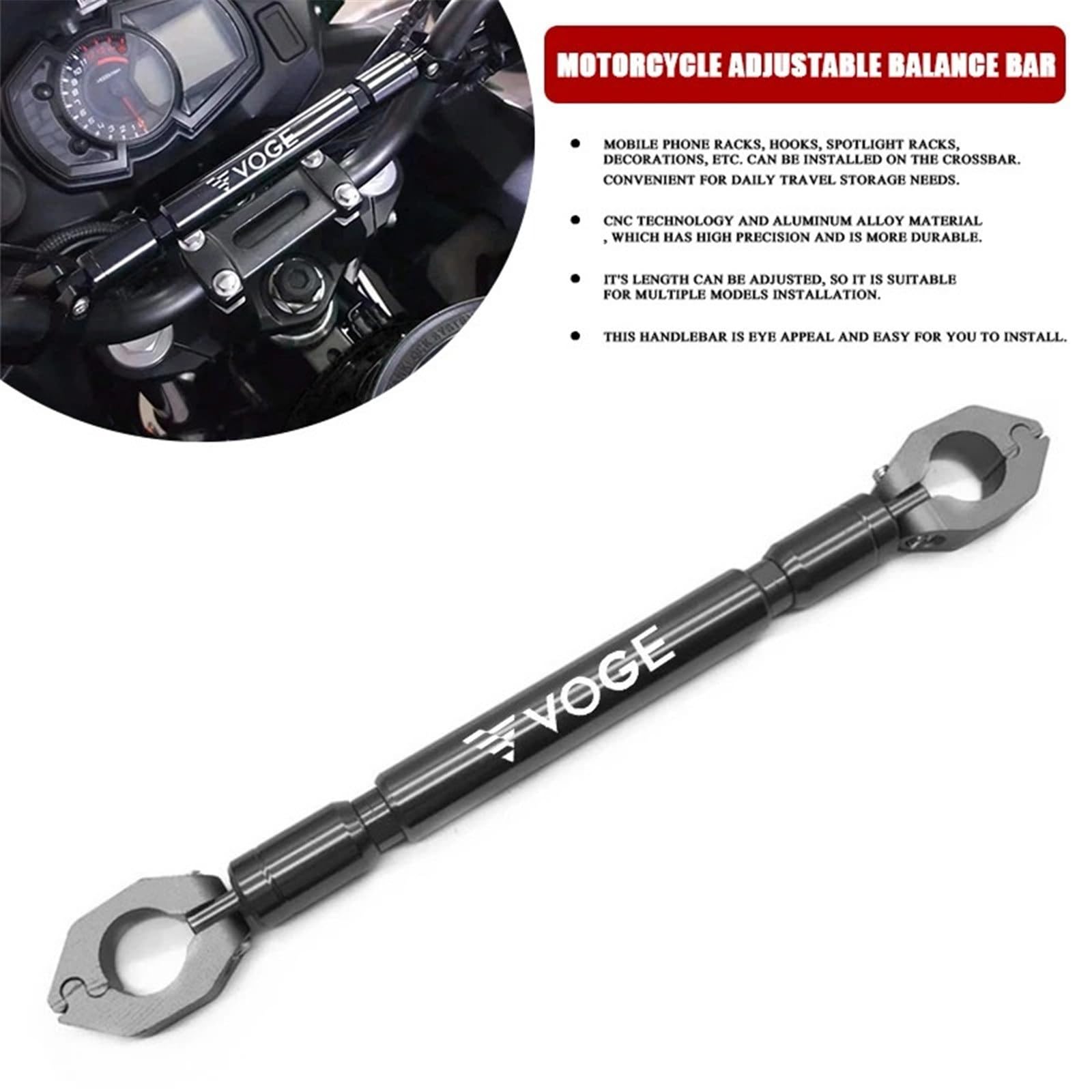 Barra De Equilibrio Para Motocicleta Para Locin VOGE DS525X DS 525X DS525 X 525DSX 525 DSX 525-DSX, Manillar Transversal (Color : NEGRO, Tamaño : 1)