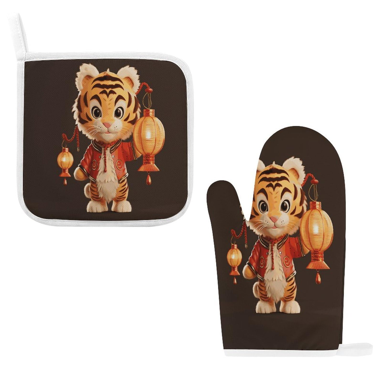 Btcowzrv Style A Tiger Holding A Lantern Oven Mitts And Pot Holders 2Pcs Set