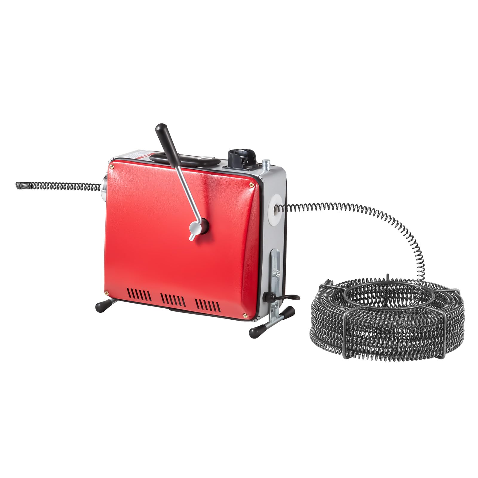 VEVOR Desatascador de Tuberías Eléctrico 390 W 1400 RPM con Cable de Resorte de 12 m x 16 mm, 4,5 m x 16 mm, 8 m x 9,5 mm y 6 Cabezales de Limpieza, Apto para Tuberías de 50 a 110 mm de Diámetro