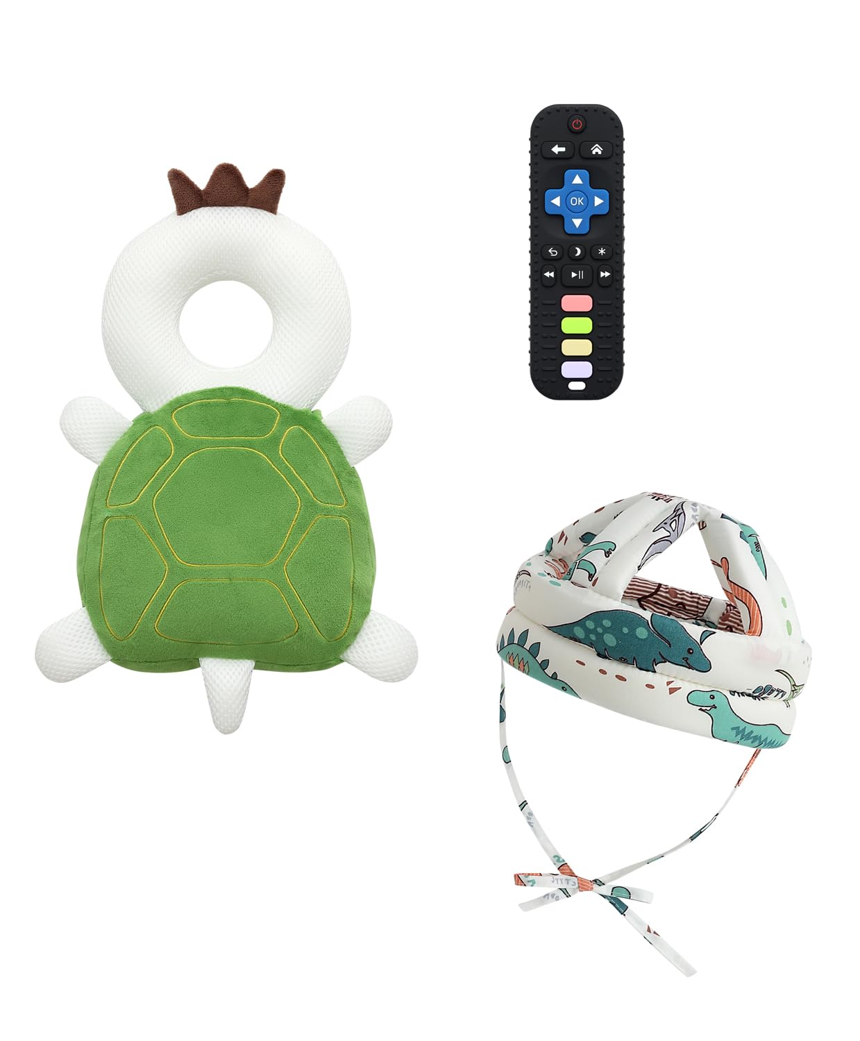 PLOVZ Baby Head Protector Backpack Head Protection Pillow, Baby Helmet for Crawling Walking and Baby Teething Toys 3Pcs Set