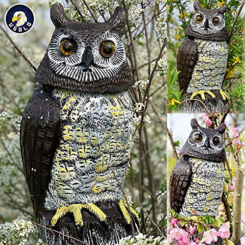 Ugold Solar Powered Owl With Detection, Silent Mode, Flashing Eyes, Rotatable Head And Realistic Hoots, Plastic Owl Decoration For Home, Garden, Patio And Fence #TOP5