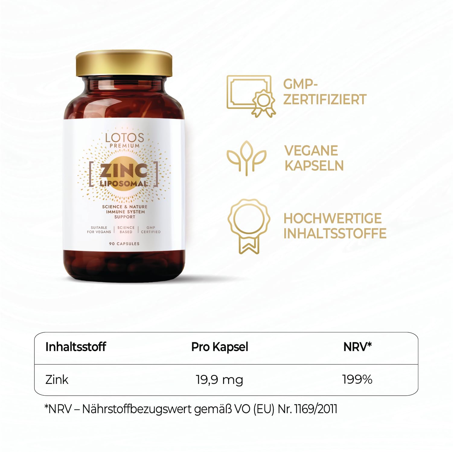 Zink Kapseln Hochdosiert 20 mg - Liposomales Zink mit Hoher Bioverfügbarkeit - Für Haut Haare Nägel & Immunsystem - Vegan - 90 Kapseln 3er-Pack - GMP Qualität
