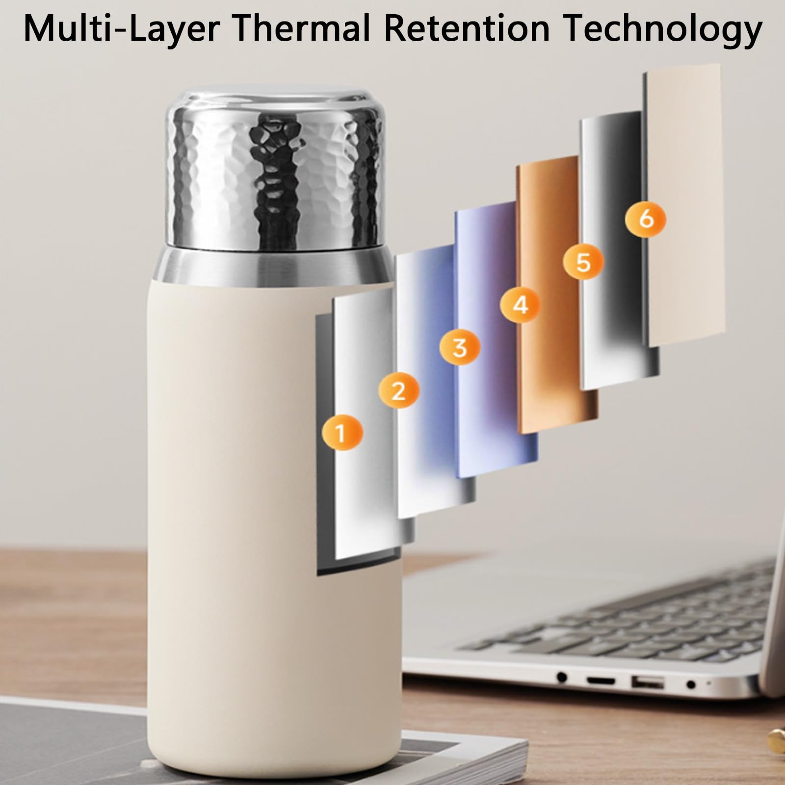 Taza Termo, Vaso Termico Cafe, Sellada y A Prueba de Fugas, Desmontable y Fácil de Limpiar, Apta para Bebidas Frías y Calientes(White,23.5cm/9.2in)