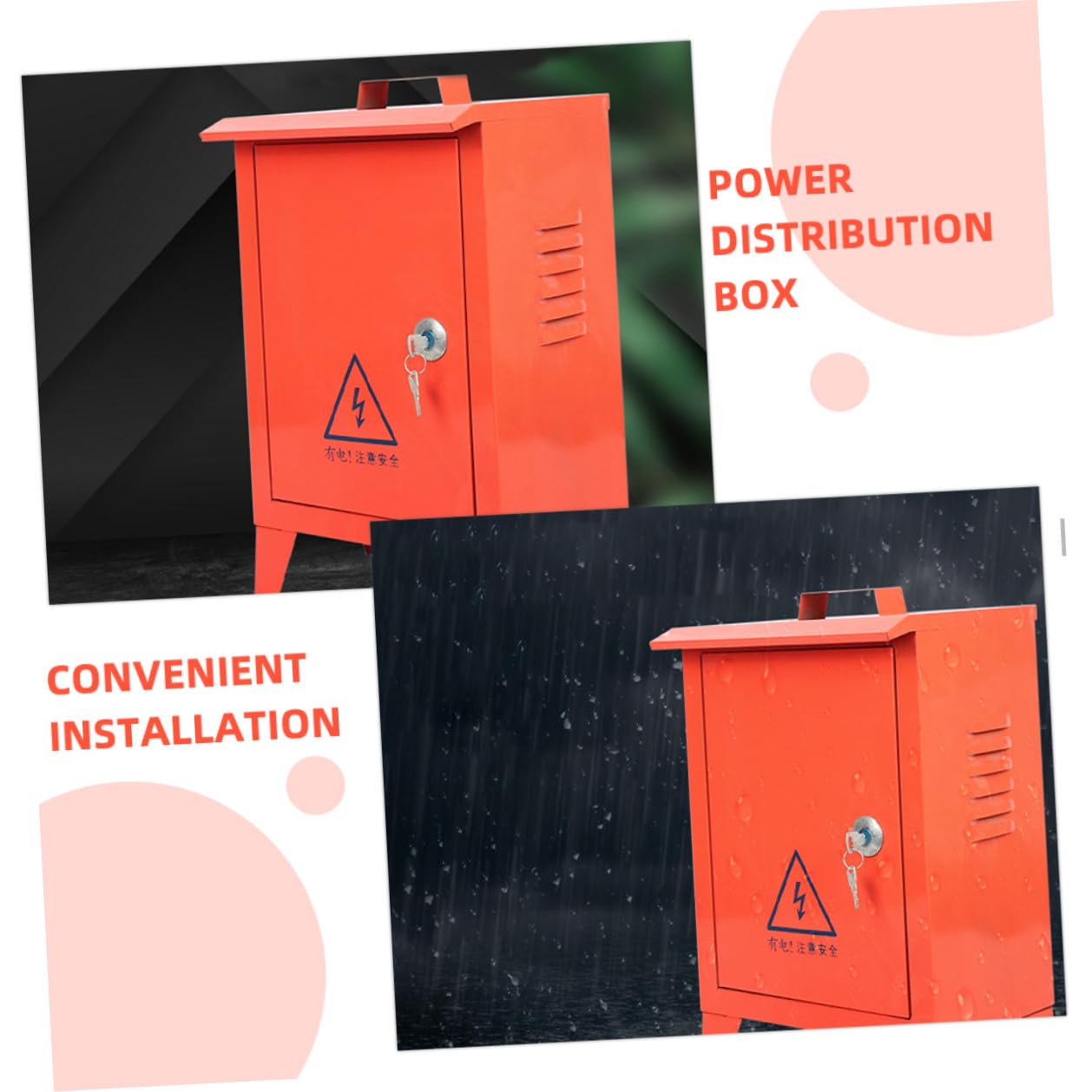 Outdoor Weatherproof Iron Power Distribution Box, Small Breaker Junction Box 250x300x180mm, Portable Electrical Circuit Protection for Construction Sites and Temporary Use