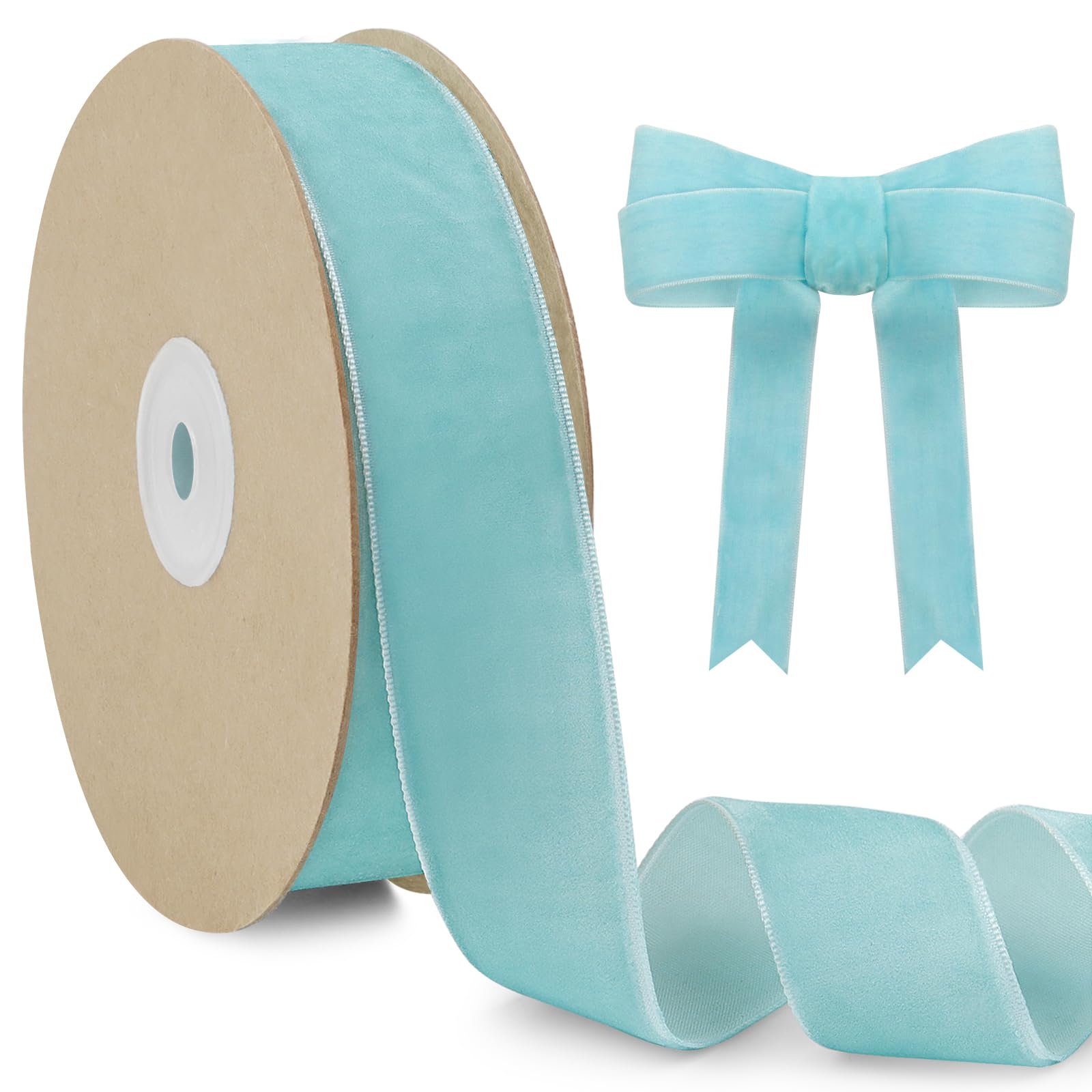 LEREATI Blue Velvet Ribbon 25mm x 10m, Vintage Thick Single-Sided Gift Wrapping Ribbon for Wedding Flower Bouquet, Wreath, Bow Making, DIY Crafts, Home Decor
