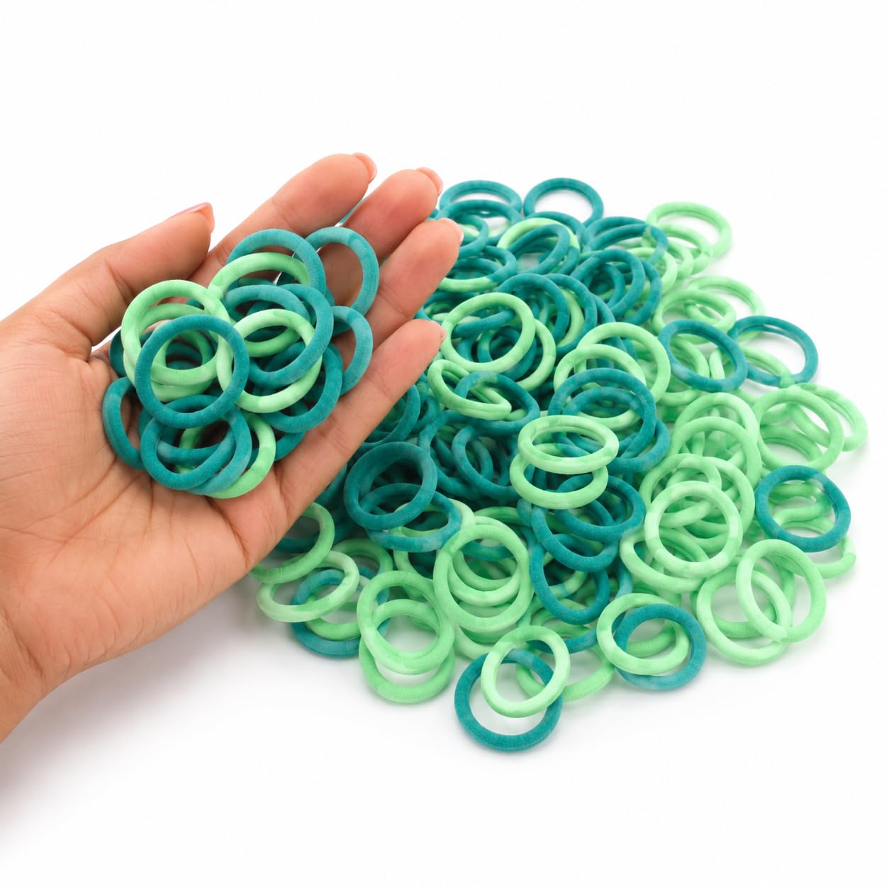 50pcs Hair Ponytail Holder Rubber Bands Ties Soft Elastic No Damage Seamless Stretchable Non-Slip Cotton, Thick Thin, Scrunchies for School Girls, Kids, Women (50, Green)-image-37