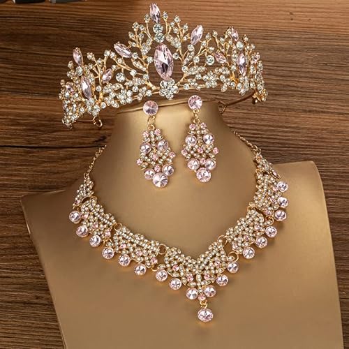 Kamirola Tiaras And Crowns For Women,Tiaras Earrings Necklace, Crystal Bridal Jewelry Set, Costume Party Halloween Prom Pageant Jewelry For Women Girls(Tr24) (Pink Sets) #TOP6