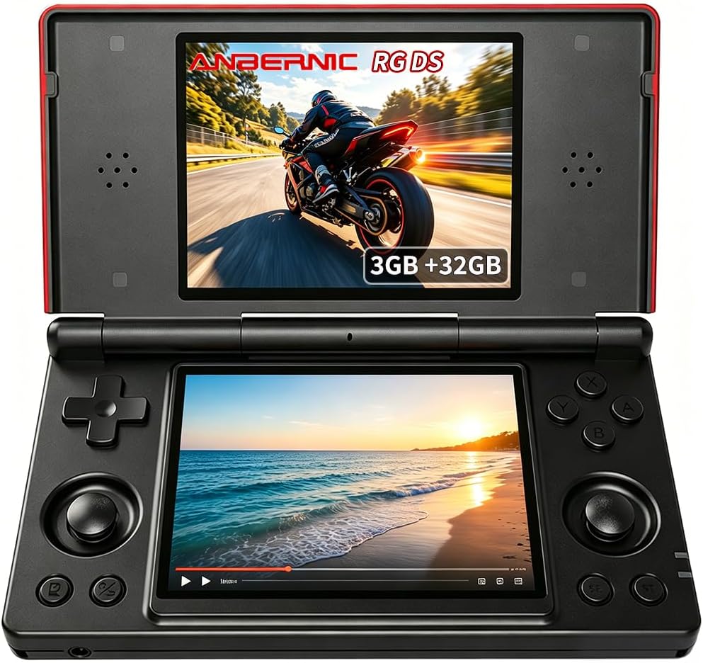 RG DS Foldable Dual-Screen Handheld Game Console, 2×4″ IPS Touch Displays, RK3568 Android 14, Supports Emulators & Android Games, AI Dual-Screen Tools, 4000mAh Magnetic Flip Design