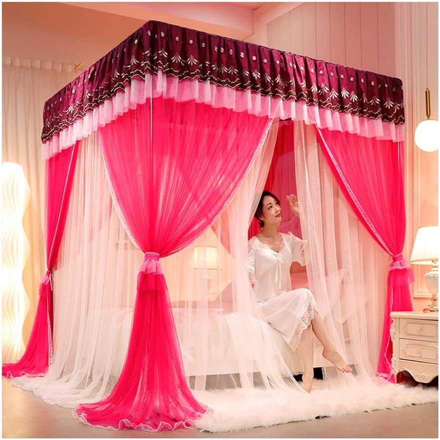 Fabric Bed Drapes Mesh Protection Canopy Shielding Netting,Double Deluxe Bed Canopy Mosquito Net for Single Bed Double Bed, Princess Room Summer Bedroom Decoration Bed Curtains