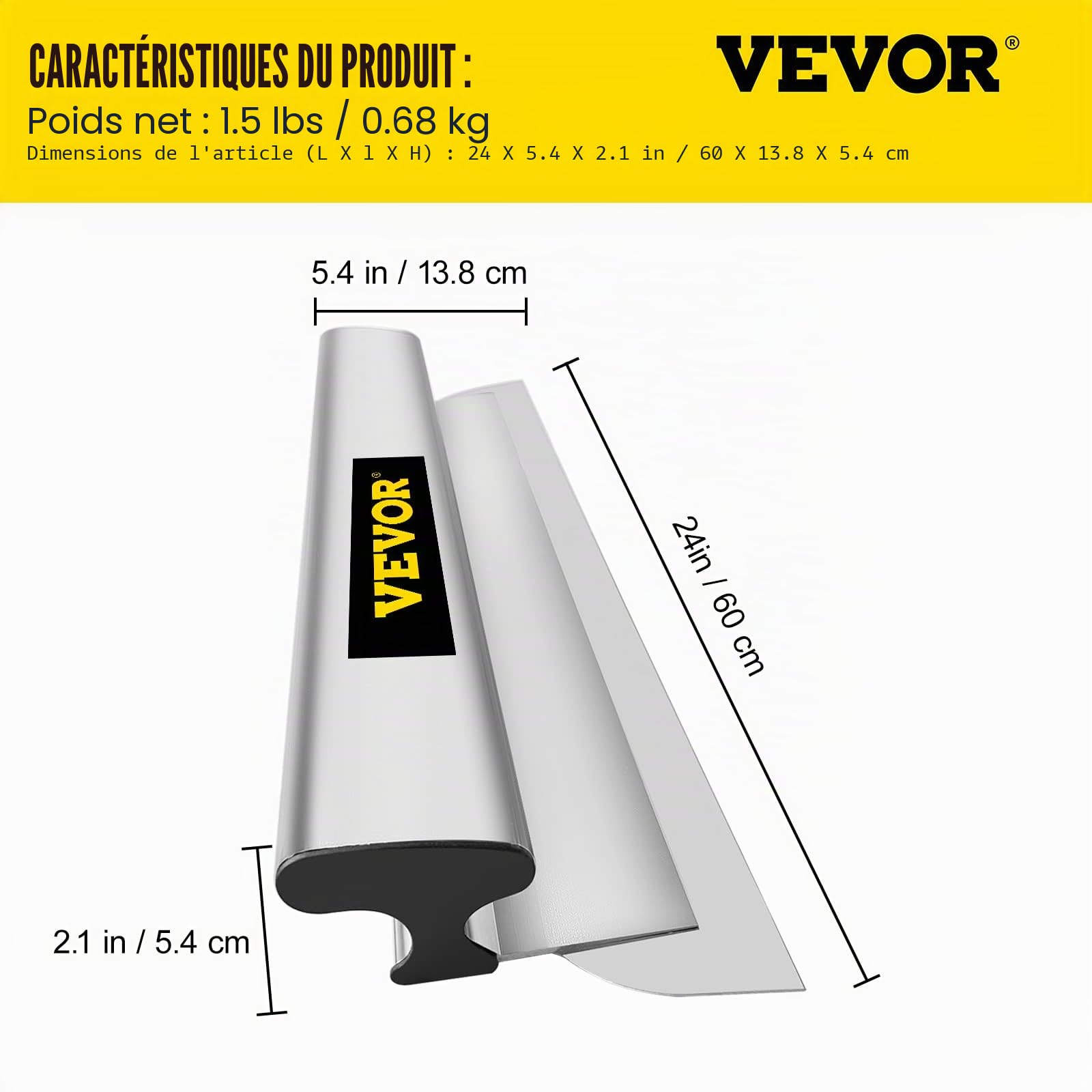 VEVOR Lame d'Écumage Lame à Lisser 60 cm Lame de Spatule pour Cloisons Sèches, Spatule de Lissage Peinture Finition Plâtrage Couteau Enduit Acier Inoxydable Outil pour Appliquer Lisser Plâtre de Gypse