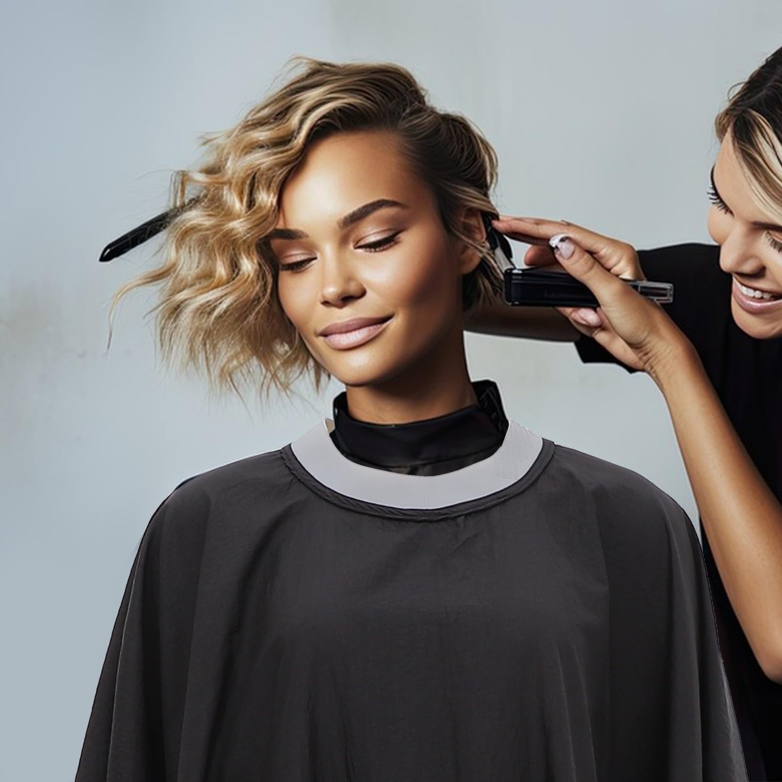 STOBAZA Capa de Corte de Pelo para Peluquería Negra de Tejido, Adecuada para Lavar y Cortar Cabello en Casa, Protege la Ropa y Facilita el Peinado