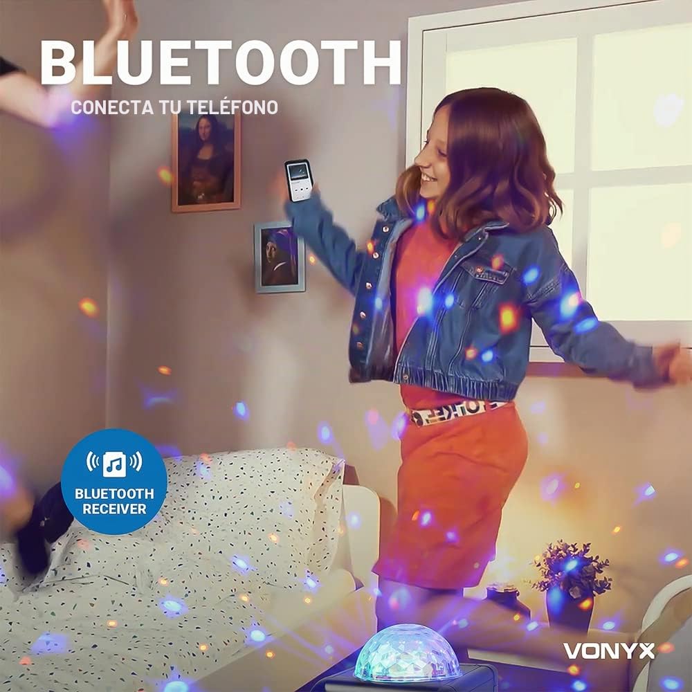 Vonyx SBS50B_Plus Altavoz portátil Set de Karaoke para Fiesta con micrófono y Efecto Eco, Bluetooth, Bola de Discoteca con Efectos de Luces LED y Efectos Luminosos Frontales - Negro