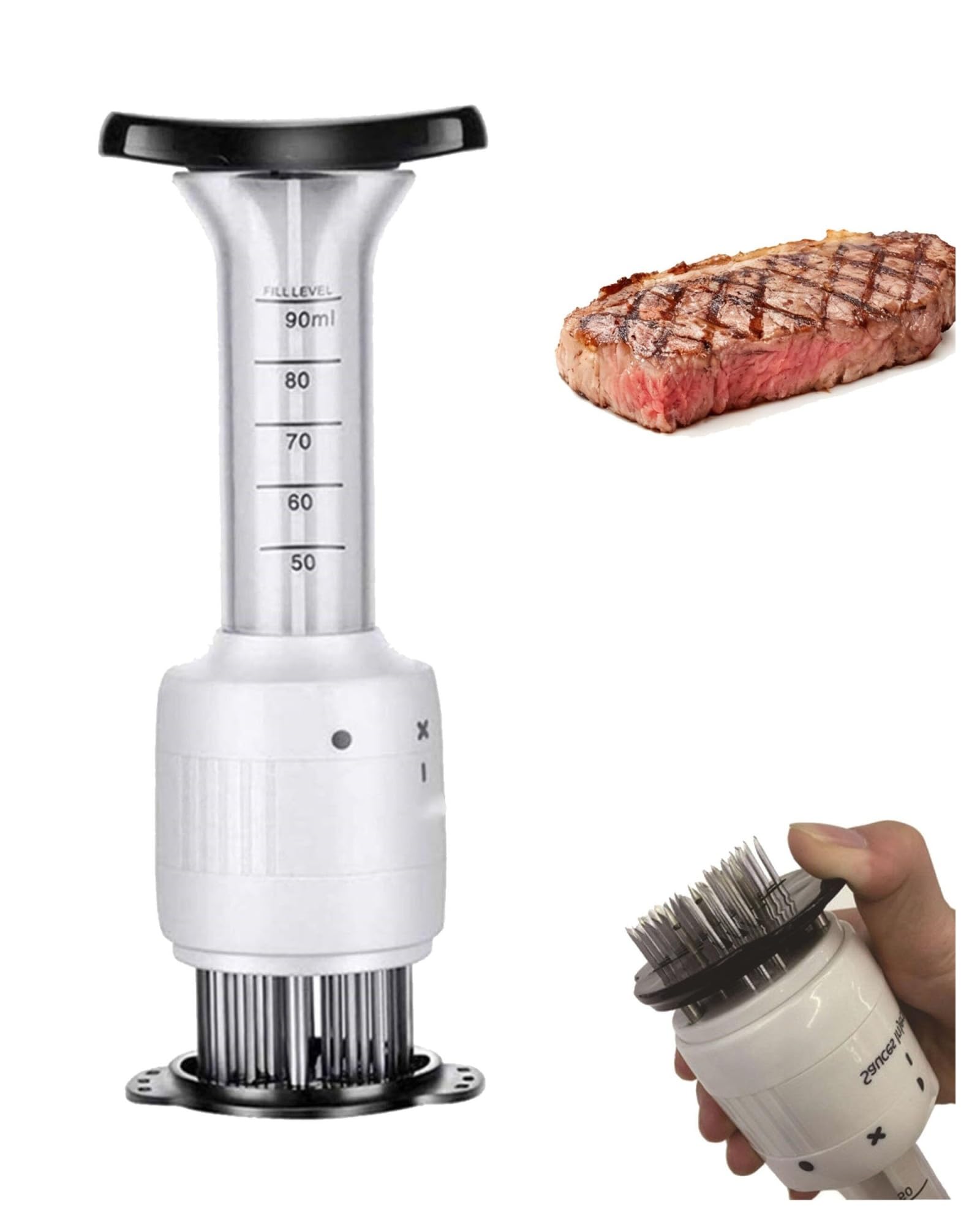 Tenderizer do mięsa 2 w 1 z wtryskiwaczem do marynaty, szybki i równomierny wtrysk dla soczystego smaku, zwiększa wydajność gotowania, idealny do grillowania