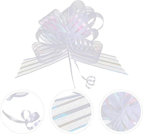 Miniatura 8 de EXCEART 20 lazos de regalo de organza grandes para envolver regalos, cinta blanca para Navidad, vacaciones, cumpleaños, boda, regalo, floristería,
