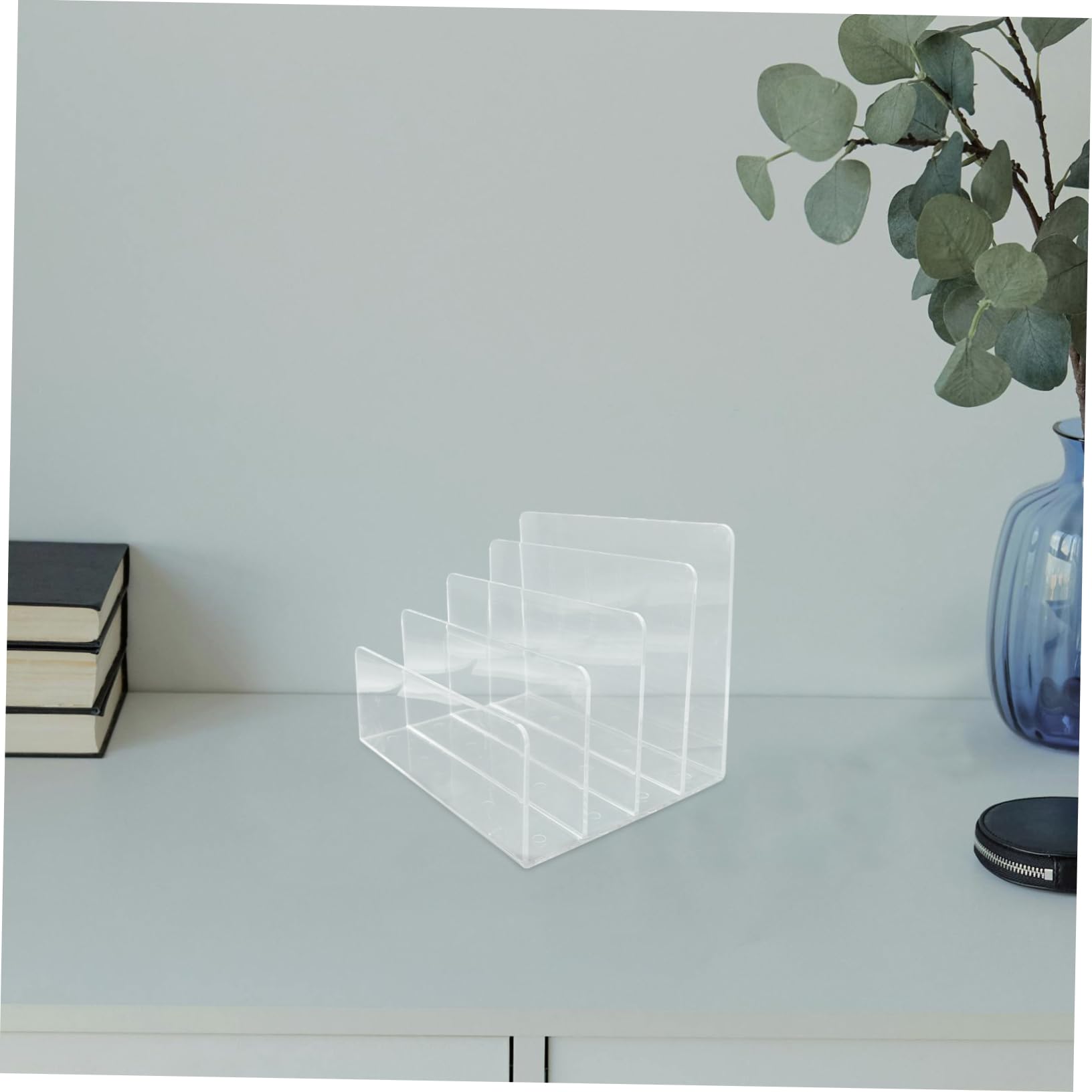 Organizzatore Documenti da Scrivania in Acrilico, 4 Sezioni | Comparti Divisi, Design Angolare Unico, per Carta e Riviste, Uso Ufficio, Capienza Ampia