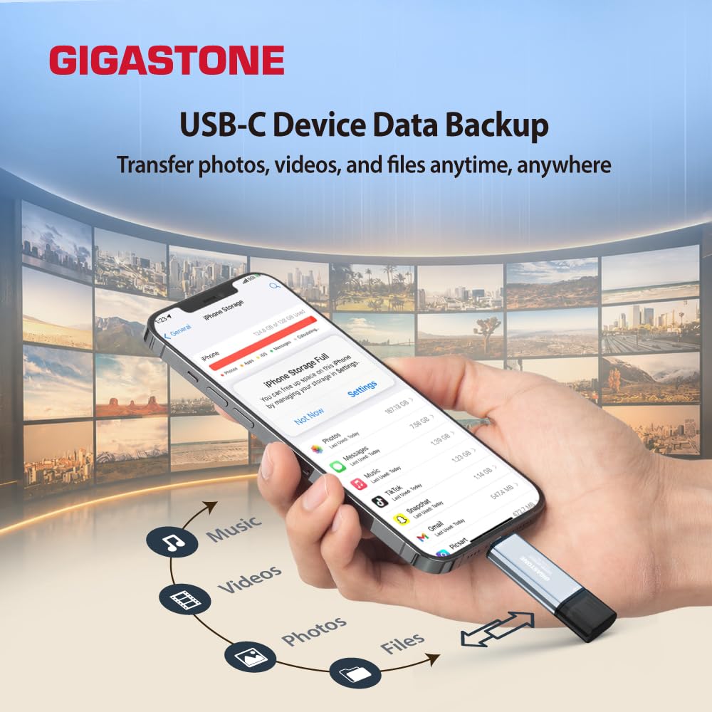 Gigastone SSD esterno da 1 TB USB-A+C fino a 1,050 MB/s per PS5 iPhone16 4K 60fps ProRes USB 3.2 Gen2 Hard disk SSD portatile per MacBook iPad PlayStation Xbox Duo Go