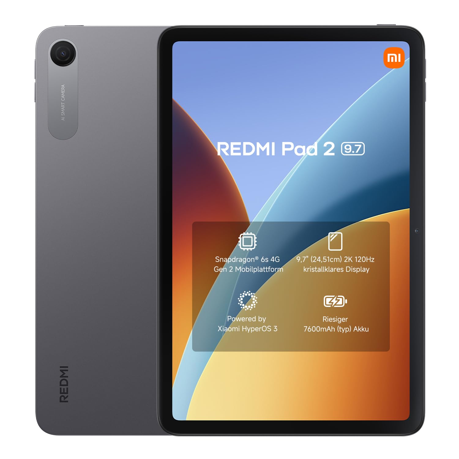 XIAOMI Redmi Pad 2 Tablet 9,7 Zoll, 4GB + 64GB, Snapdragon 6s Gen 2, 2K 120Hz Display, 7600mAh Akku, Graphite Grau, 3 Jahre Garantie, ohne Ladegerät