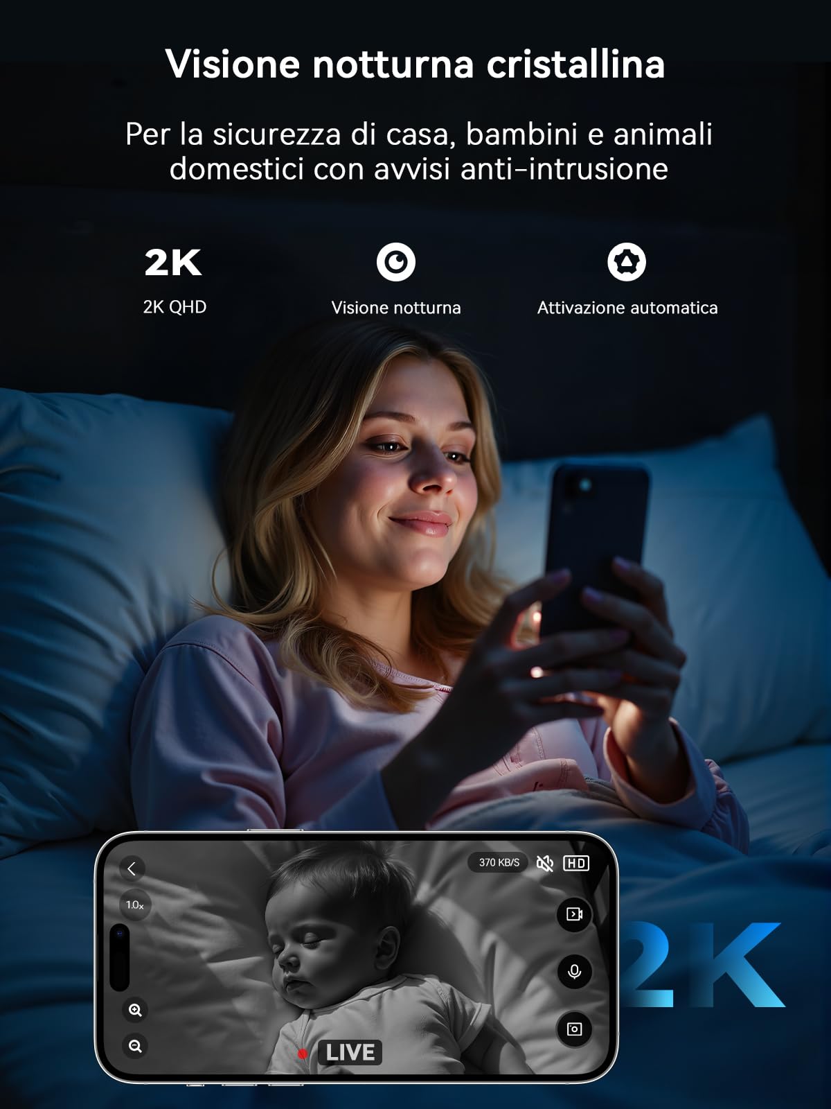 Outinput Telecamera Wi-Fi Interno 2K 3MP, Videocamera Sorveglianza, Baby Monitor, Visione Notturna, Rilevamento di Movimento e Notifiche, Audio Bi-direzionale, Cloud o Archiviazione Locale(Contiene 2)