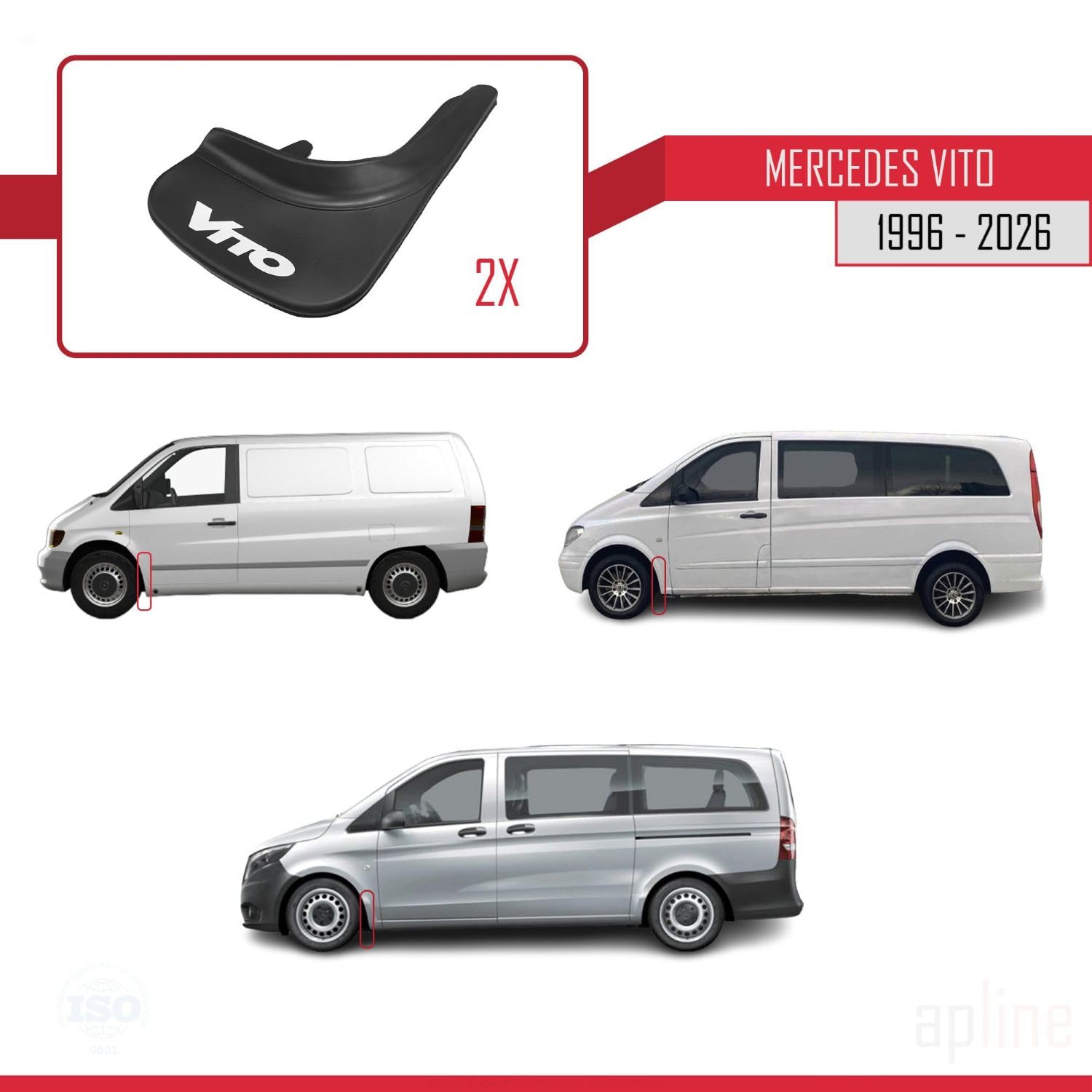 Compatible avec Mercedes Vito 1996-2024 Bavettes Garde-Boue pour l'avant et l'arrière 4 pièces