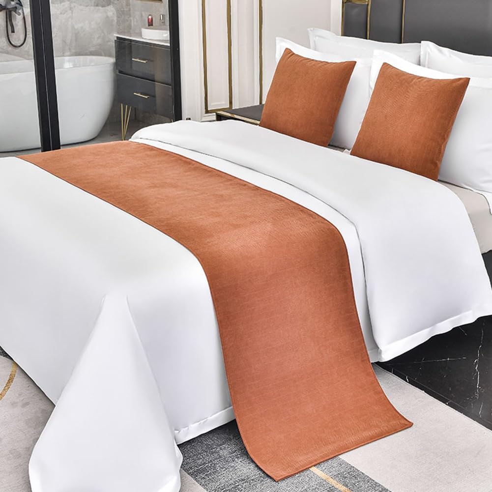 Bed Runners And Matching Cushion Cover, Solid Color Soft No Fading Bed Runners Scarves Home Decoration Hotel Bedding Bed Towel Bedroom Bedspread Protection ( Color : Orange , Size : 50x240cm Bed runne