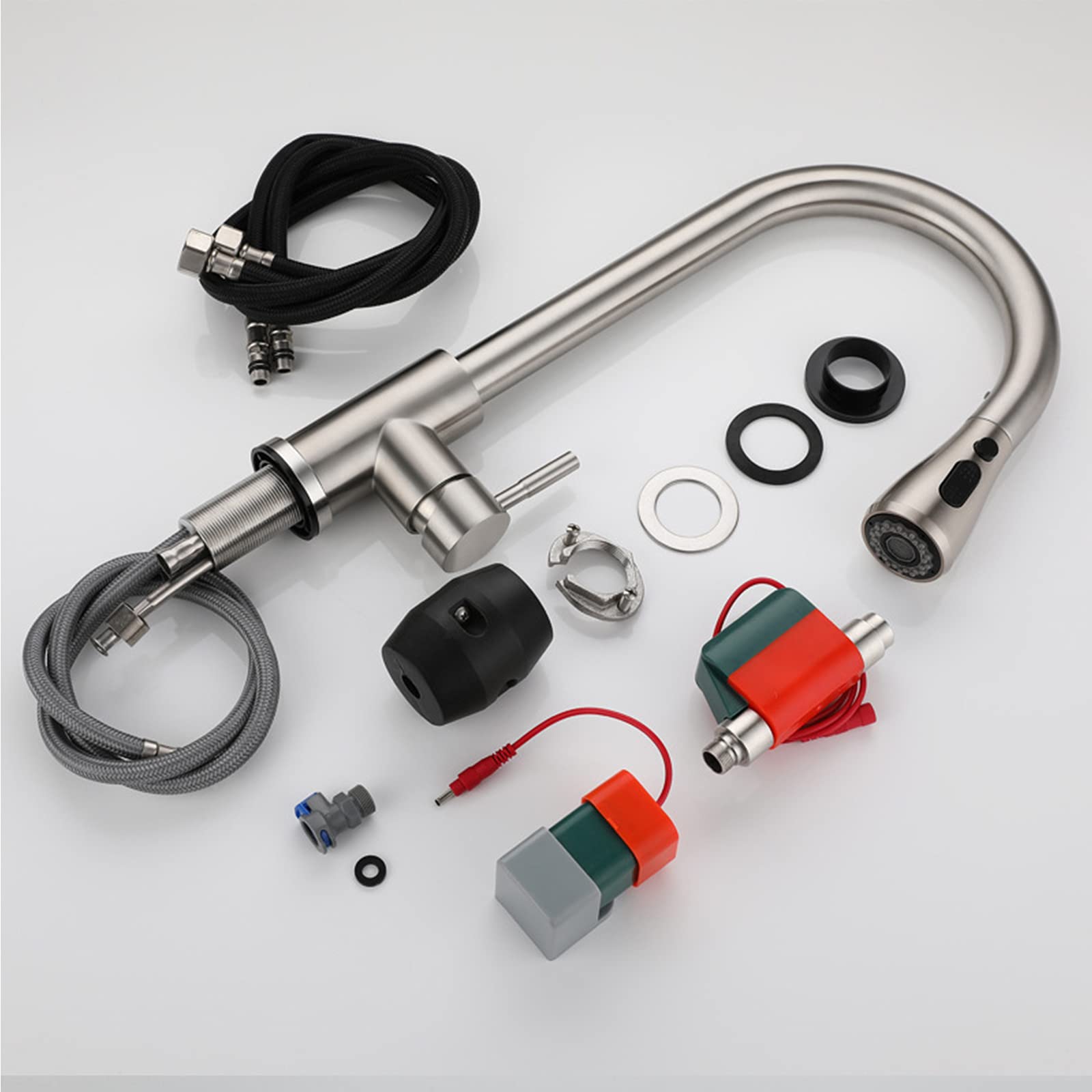 Grifo de Cocina con Sensor táctil Inteligente y rociador extraíble, Monomando de Acero Inoxidable 304, Control de Agua Caliente y fría, 2 Modos de Flujo, Color Plata cepillada (Negro A)
