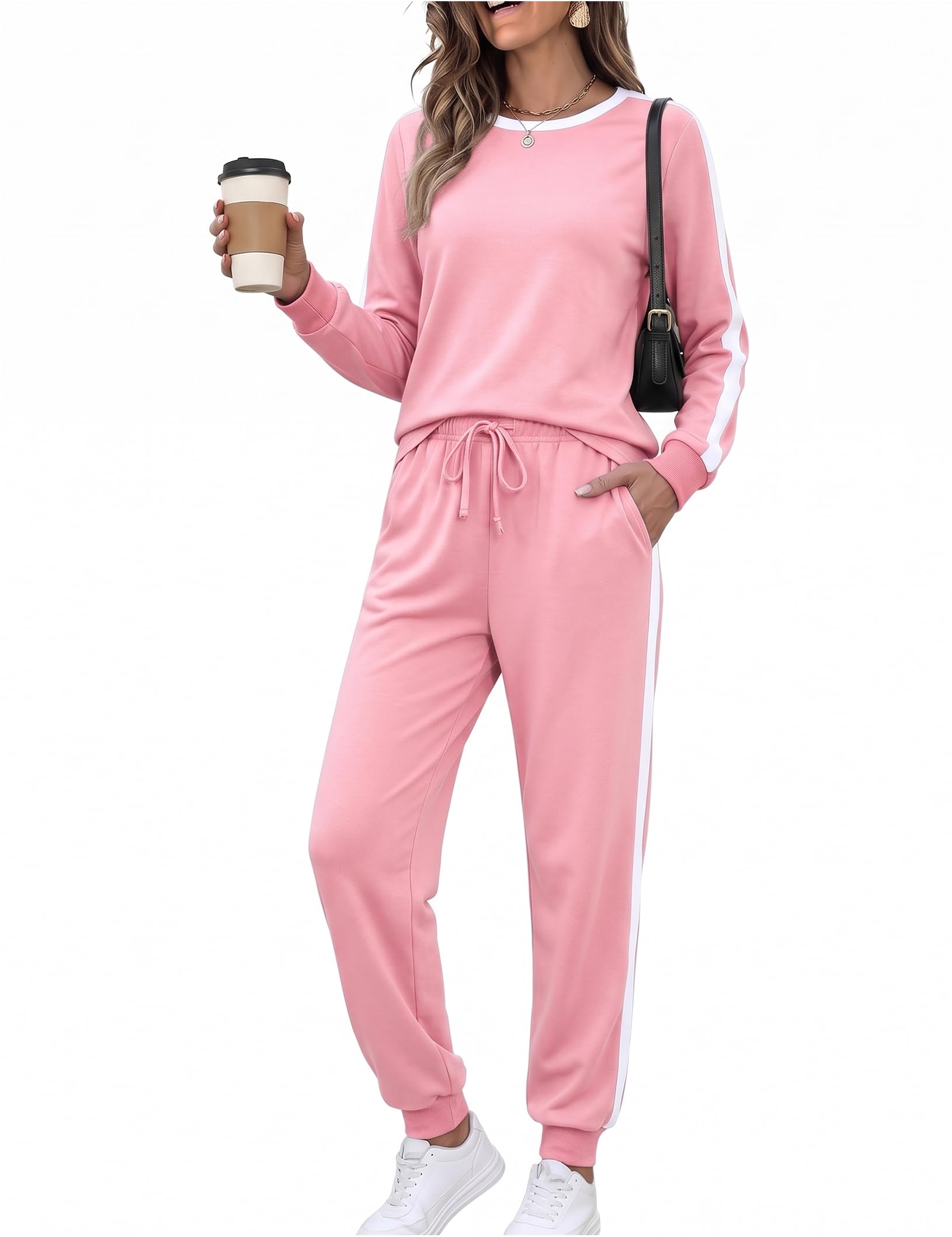 Marvmys Women Long Sleeve Tracksuits Fashion 2 Piece Lounge Set Travel Outfits Jogger Set