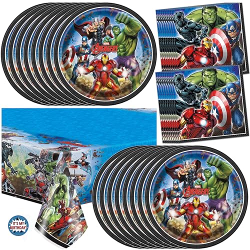 Avengers Birthday Decorations for Superhero Party | Tablecloth Plates Napkins Sticker | Officially Licensed